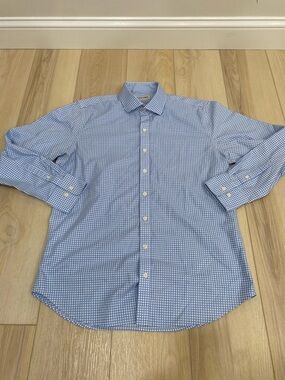 Twillory Check Traditional Non Iron Safe Cotton Button Up Shirt Men 16.5 34/35